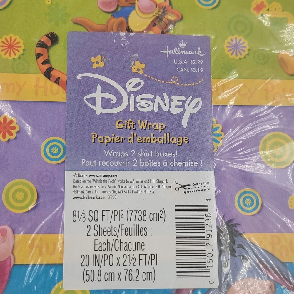 Vtg New Hallmark Disney Gift Wrap Shirt Boxes Winnie The Pooh Piglet Tigger Bday